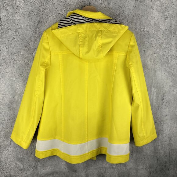 Talbots Women's Double Breasted Rain Jacket Yellow Lined Removable Hood Petite L - Picture 6 of 7